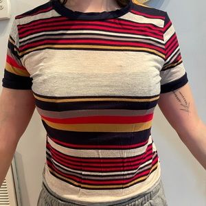 Multi-color Striped shirt, M, slightly cropped
